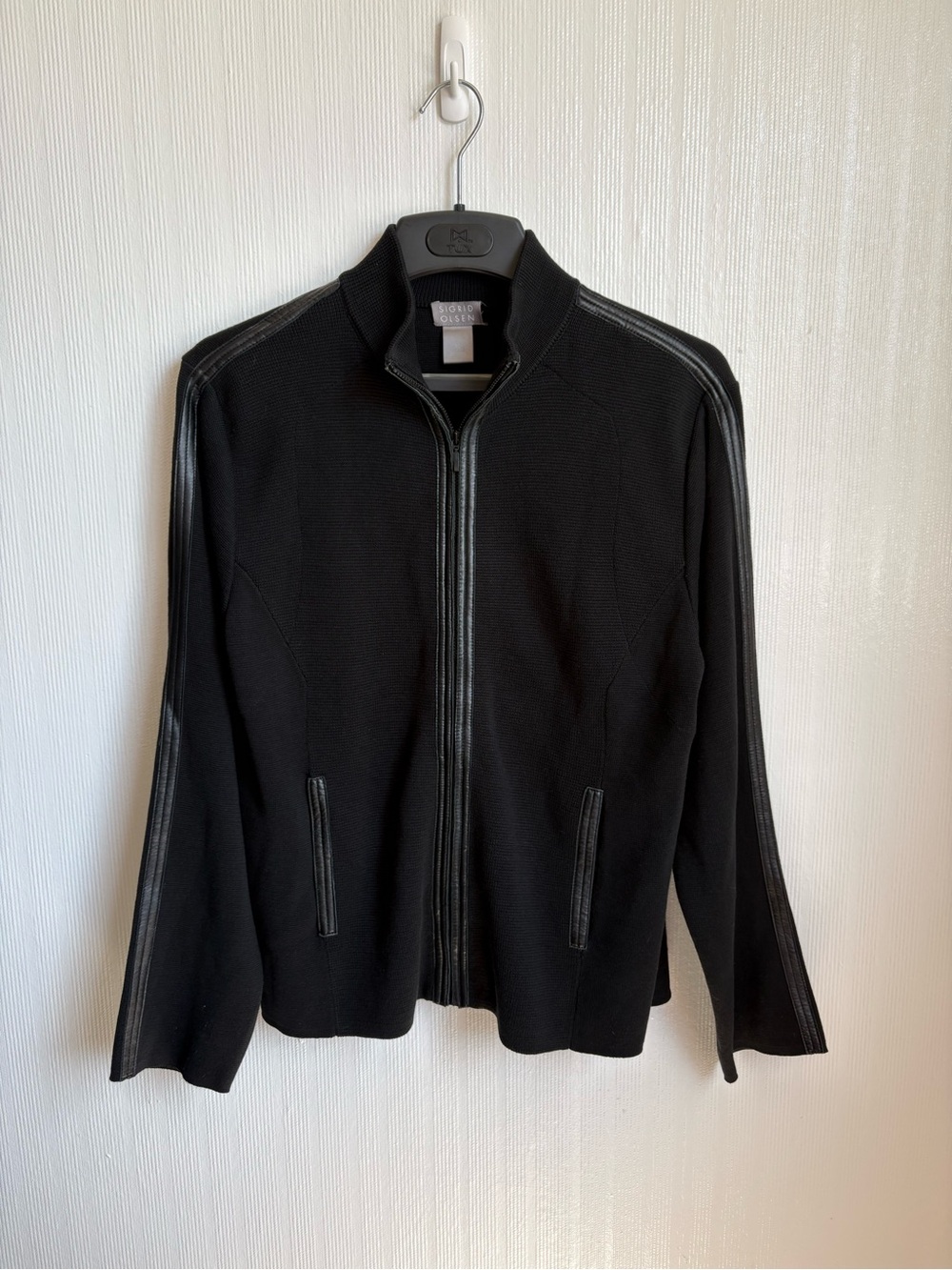 Silk Cotton Sigrid Olsen Knit Jacket Women’s XL Black Full Zip Mock Neck Luxury